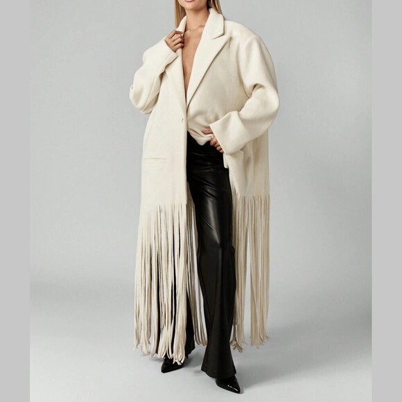 Jackets & Blazers - Cream Fringe Hem Oversized Longline Coat